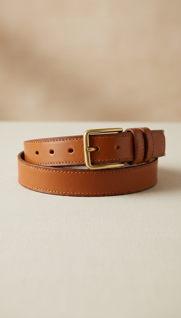 Caramel Full-Grain Leather Slim Belt