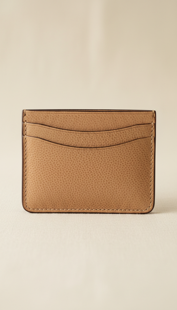 Champagne Beige Full-Grain Leather Card Holder