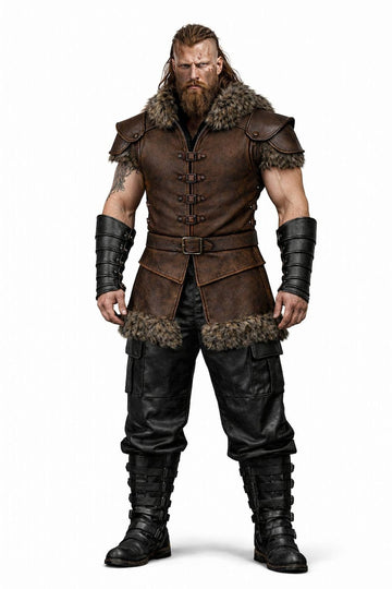 Viking Leather Vest with Fur, Handcrafted Medieval Pirate Vest