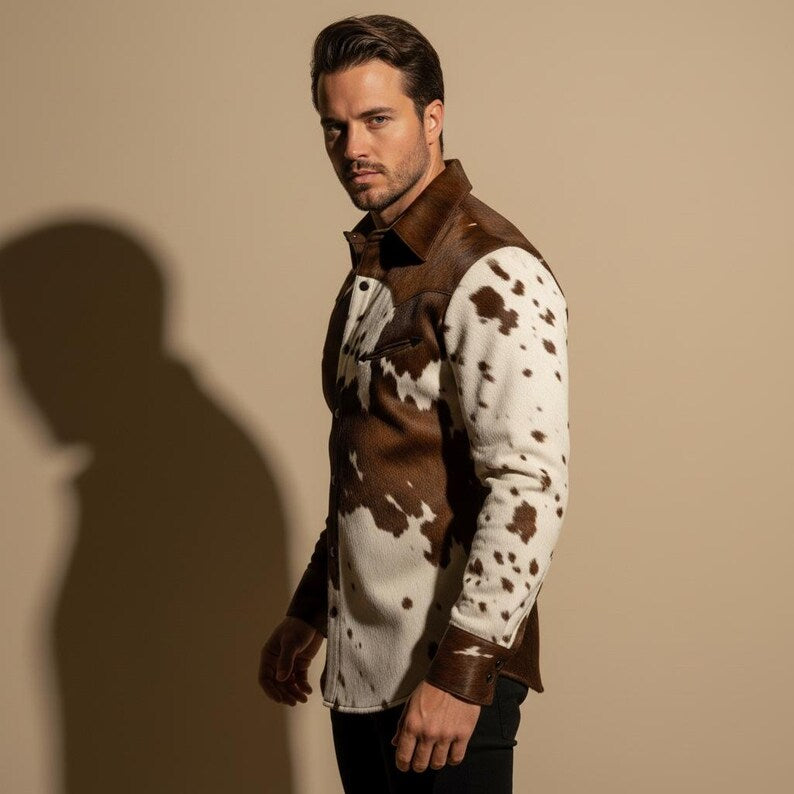 Men's Hair-On Cowhide Leather Western Shirt image 3
