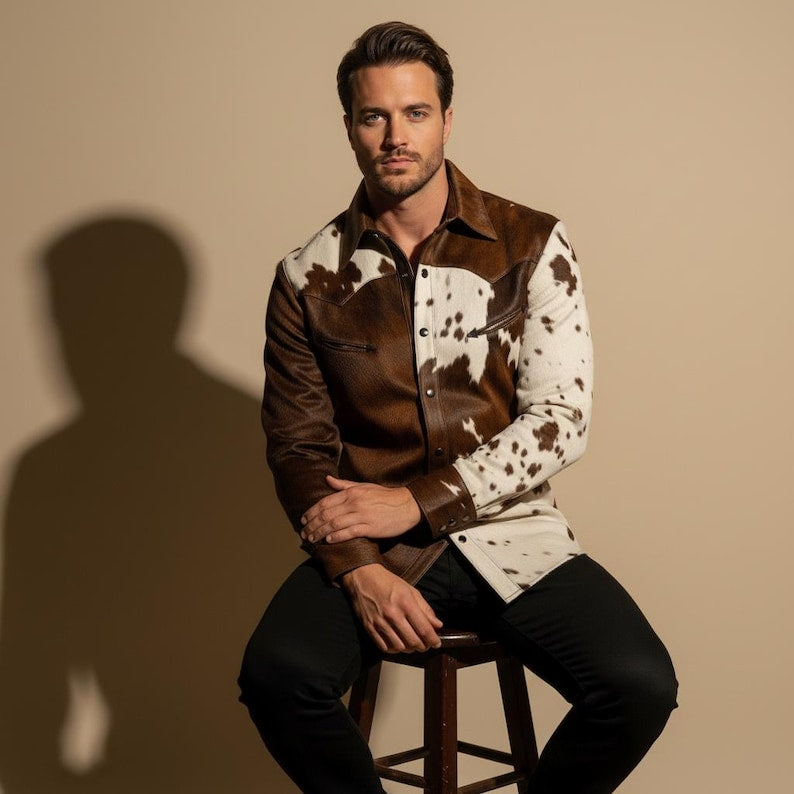 Men's Hair-On Cowhide Leather Western Shirt