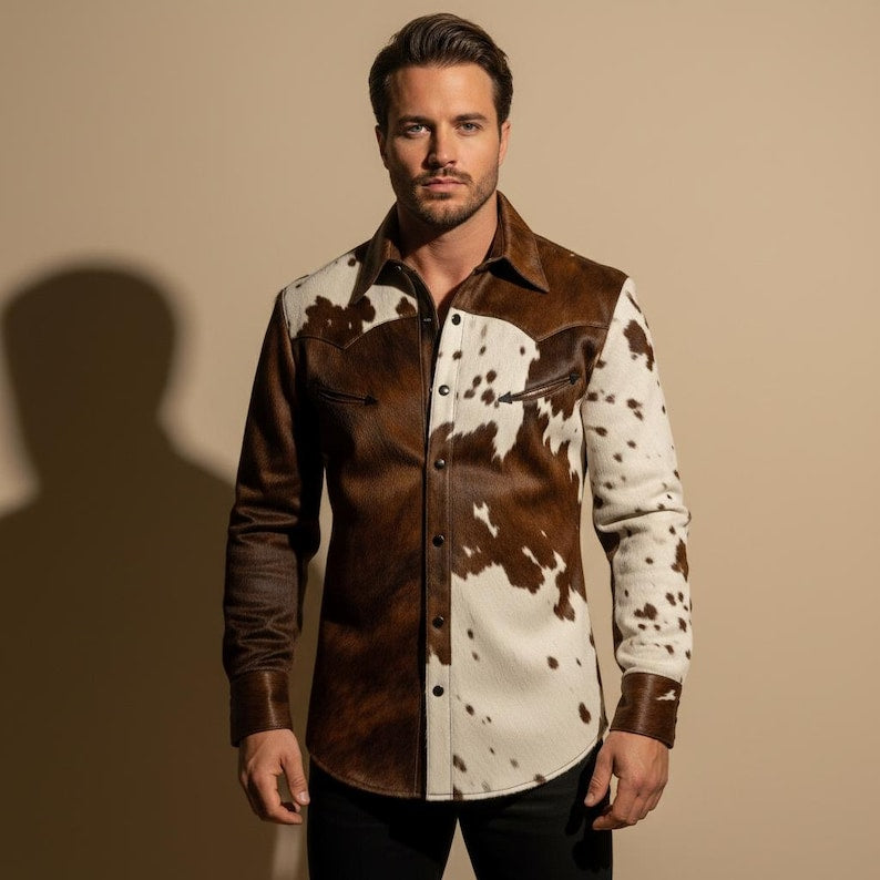 Men's Hair-On Cowhide Leather Western Shirt