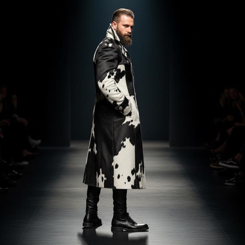 Men's Handmade Hair-On Cowhide Leather Trench Coat image 4