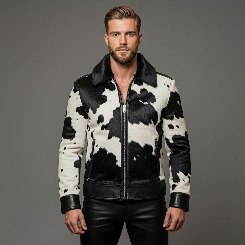 Men's Handmade Hair-On Cowhide Leather Jacket