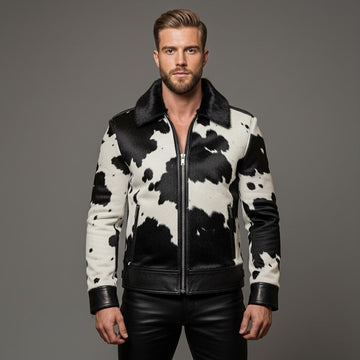 Men's Handmade Hair-On Cowhide Leather Jacket