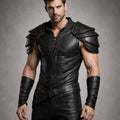 Men's Black Genuine Leather Costume Set, Medieval Warrior Outfit