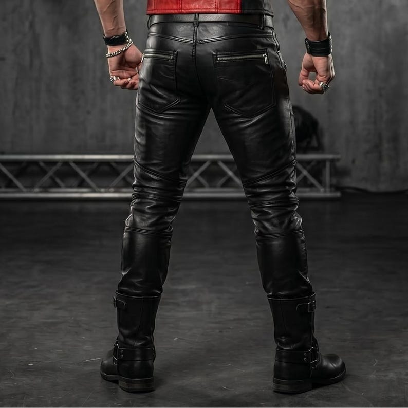 Men's Red Leather Shirt & Black Leather Pants Set image 5