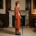 Cognac Crocodile Embossed Leather Suit image 3