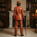 Cognac Crocodile Embossed Leather Suit image 6