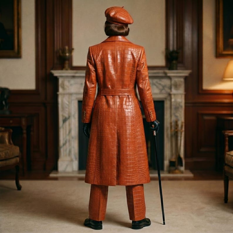 Cognac Crocodile Embossed Leather Suit image 5