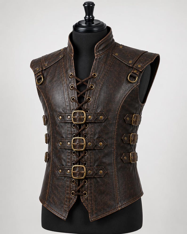 Leather Pirate Vest for Men, Renaissance Faire Waistcoat, Medieval Costume