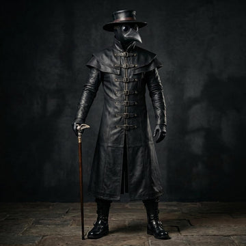 Handmade Black Leather Plague Doctor Coat