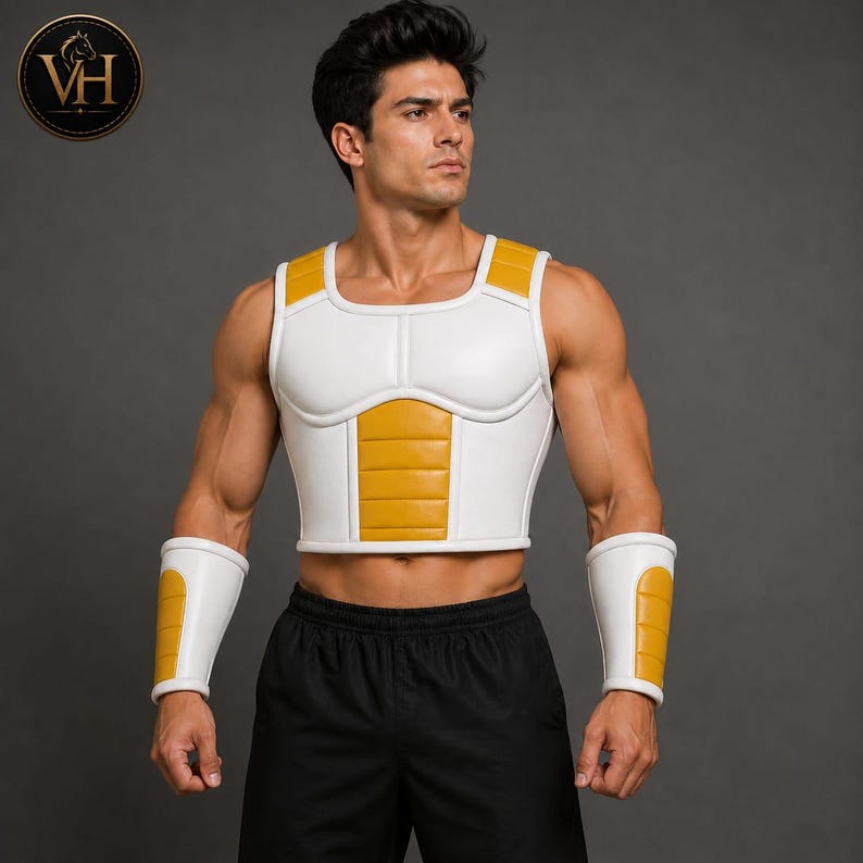 White Gold Anime Armor Cosplay Top | DBZ Style Costume Set