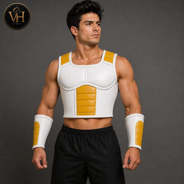 White Gold Anime Armor Cosplay Top | DBZ Style Costume Set
