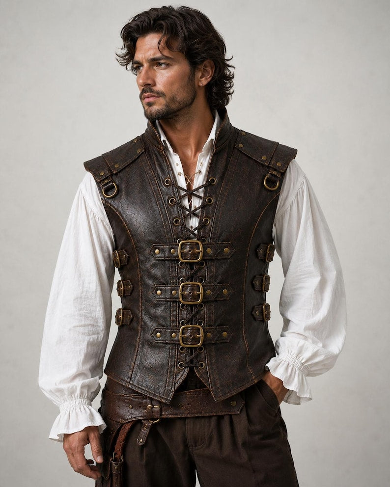 Leather Pirate Vest for Men, Renaissance Faire Waistcoat