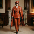 Cognac Crocodile Embossed Leather Suit