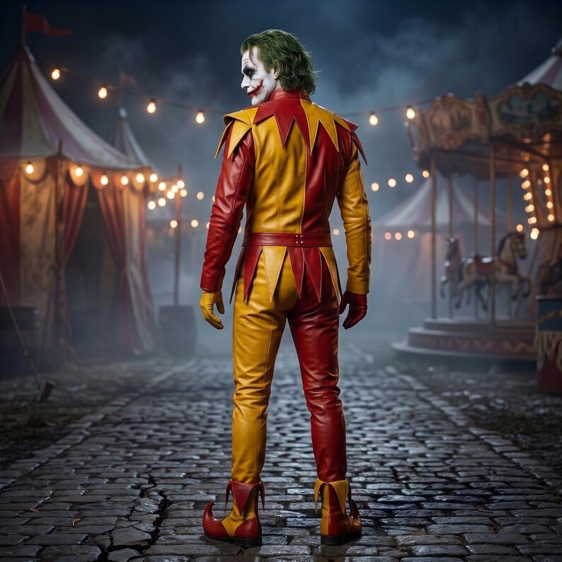 Handmade Red Yellow Leather Jester Costume image 7