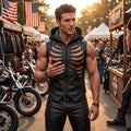 Men's Black Leather Rib Cage Vest image 5