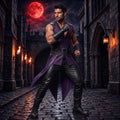 Men's Purple Black Leather Warrior Vest Pants Set image 5