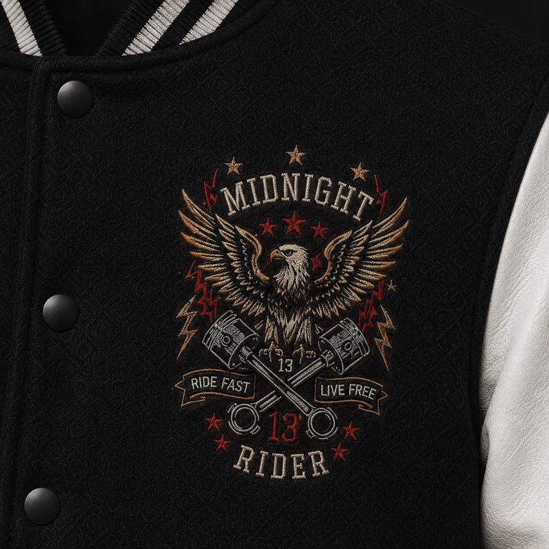 Varsity jacket front snap buttons detail