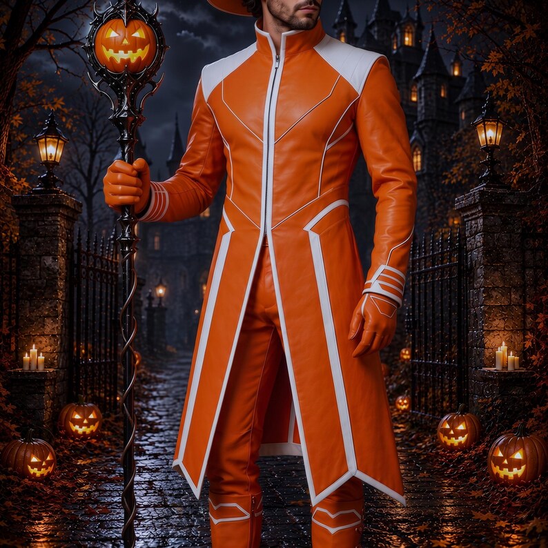 Men's Orange White Leather Wizard Costume Set image 4