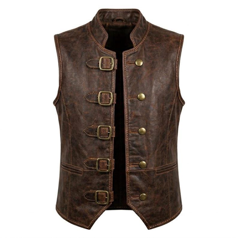 Men's Genuine Leather Vest - Renaissance Buckle Waistcoat