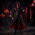 Handmade Black Red Leather Hooded Long Coat Pants Set