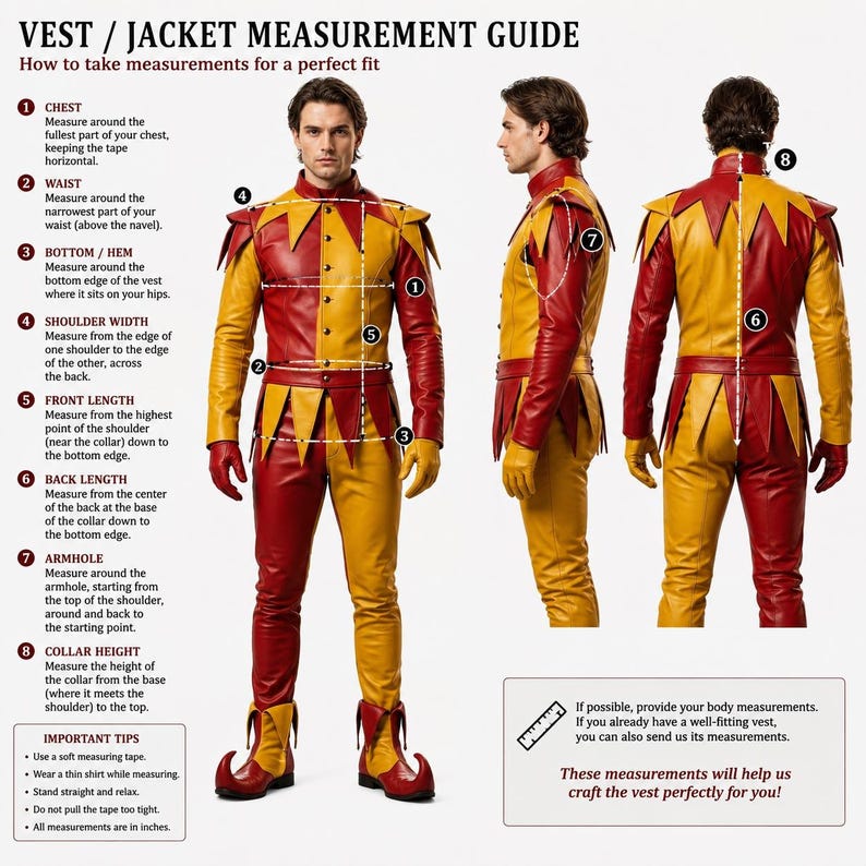 Handmade Red Yellow Leather Jester Costume