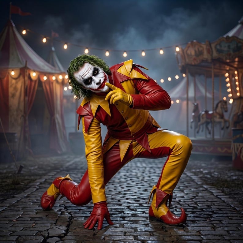 Handmade Red Yellow Leather Jester Costume image 4