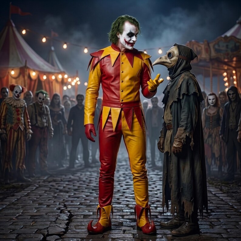 Handmade Red Yellow Leather Jester Costume image 5