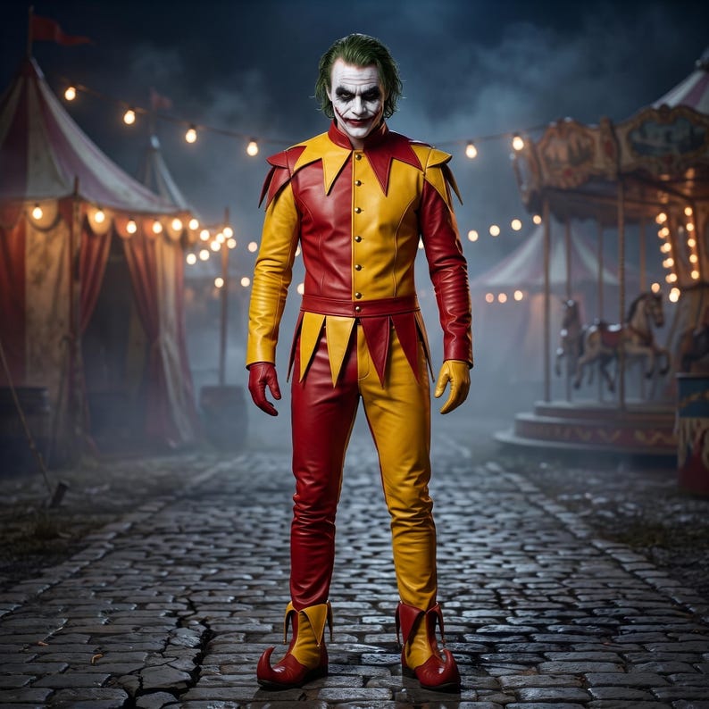 Handmade Red Yellow Leather Jester Costume image 3