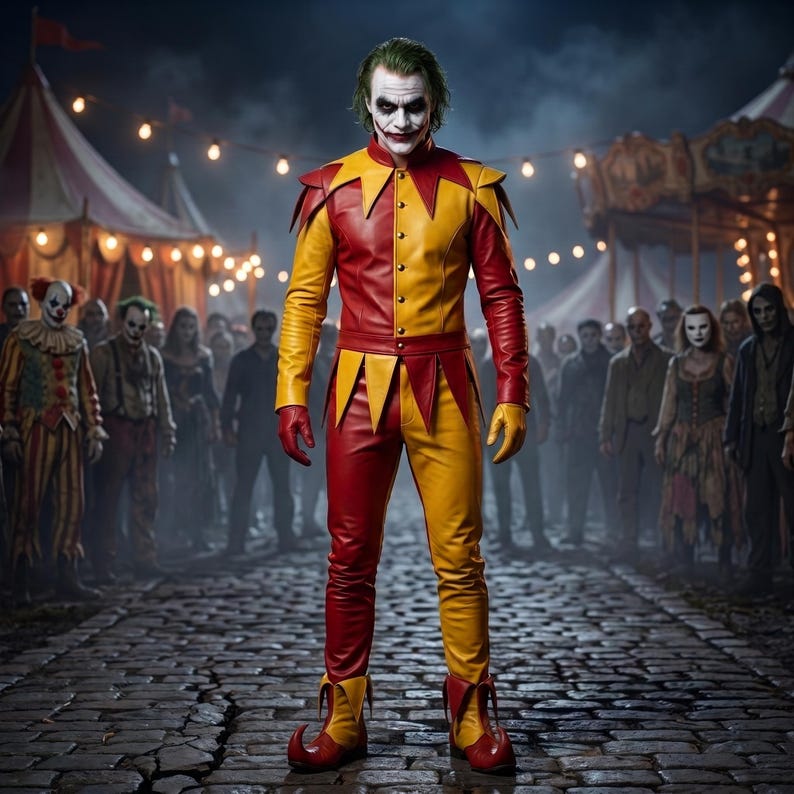 Handmade Red Yellow Leather Jester Costume