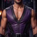 Men's Purple Black Leather Warrior Vest Pants Set image 4