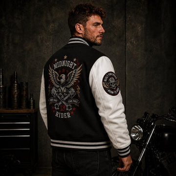 Varsity jacket back graphic Midnight Rider