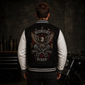 Varsity jacket ribbed collar and cuffs