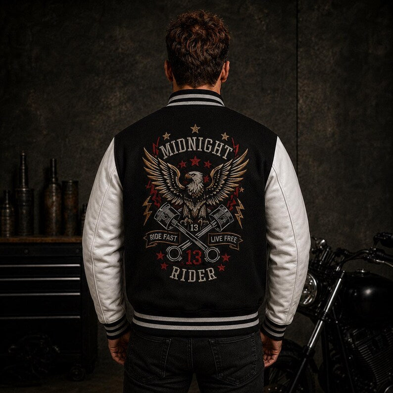 Varsity jacket ribbed collar and cuffs