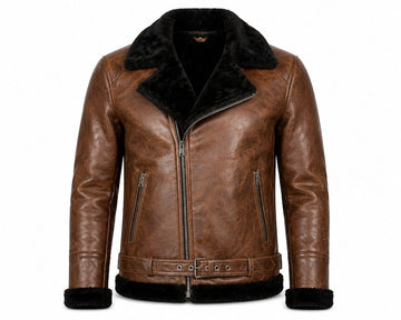 Women's Genuine Shearling Leather Jacket Biker Moto Aviator Coat Brown