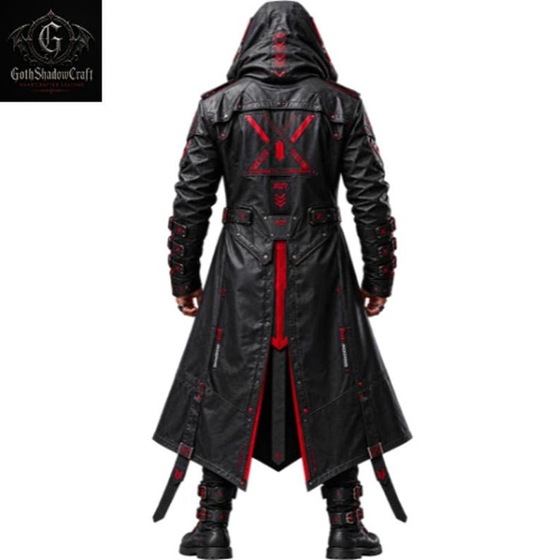 Gothic Black Hooded Trench Coat image 5