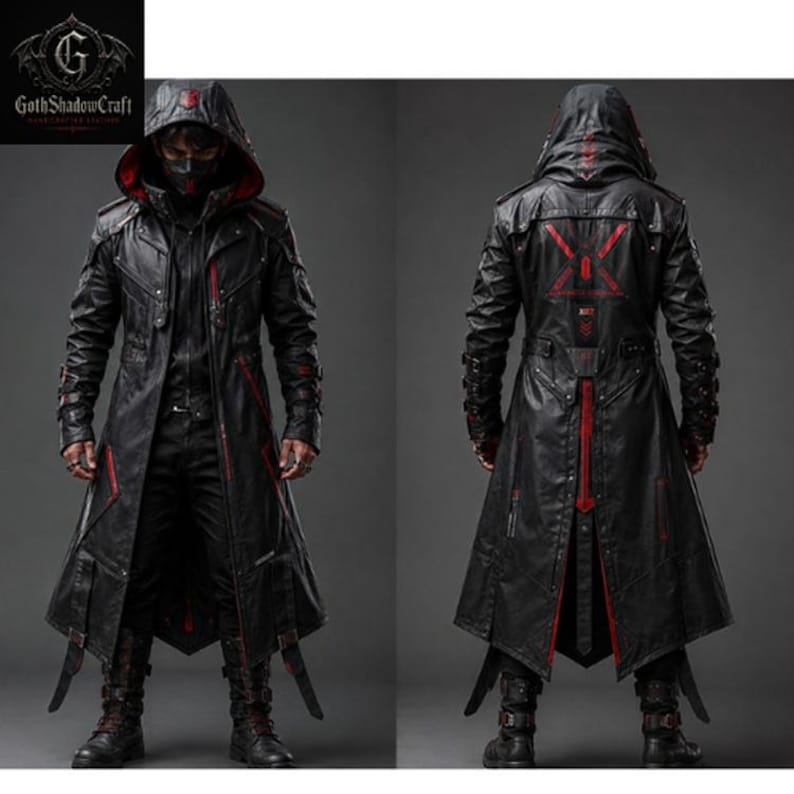Gothic Black Hooded Trench Coat