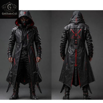 Gothic Black Hooded Trench Coat