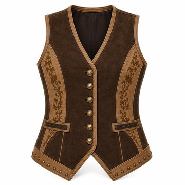 Women's Western Suede Vest Embroidered Floral Studded Waistcoat Boho Cowgirl Top