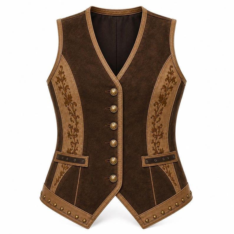Women's Western Suede Vest - Embroidered Floral Studded Boho Cowgirl Top